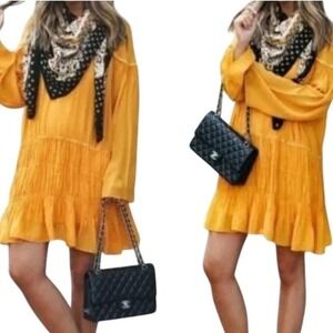 Zara Long Sleeve Tiered Mini Dress Flowy oversized Party Cocktail XS